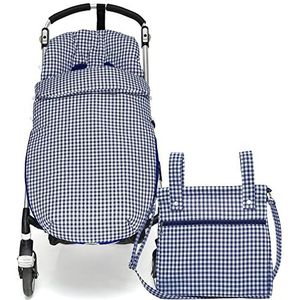 Set universele voetenzak voor kinderwagen + broodtrommel baby verschoonzak - Universele voetenzak + kinderwagenzak - Geruite - Marineblauw - Nenel