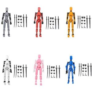 Azazaza T13 Actiefiguur - Factiefiguur, Actiefiguur 3D Geprint Meervoudig Beweegbaar, Robot Action Figuur,13 Actiefiguur, Bureaubladdecoraties Voor Actiefiguren (6pcs Grijs+Rood+Oranje+Wit+Roze+Blauw)