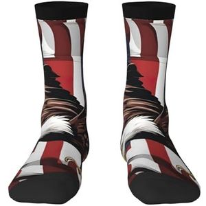 Eagle met Amerikaanse vlag comfortabele halfhoge sokken voor mannen en vrouwen - modieuze volwassen sokken, verhoog je stijl., Adelaar met Amerikaanse vlag, Eén Maat