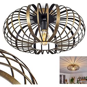 Oravi plafondlamp, metalen plafondlamp in zwart/goud antiek, met raster kap, Ø 40 cm, 1-lamp, E27 fitting, Modern licht met lichtspel, zonder gloeilampen