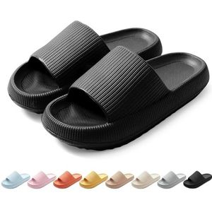 HEOAARG Pantoffels voor dames en heren, comfortabel, antislip, voor het zwembad, zacht, voor de zomer, lichte doucheschoenen, strand, voor binnen en buiten, Zwart, 38/39 EU