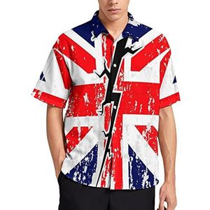 Britse vlag met een spleet in het midden Hawaiiaans shirt voor mannen, zomer strand casual korte mouwen button-down shirts met zak