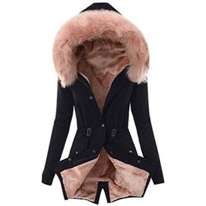 KEERADS Winterjas voor dames, warme winterjas, parka, lange mantel, bontkraag, B-roze, 40