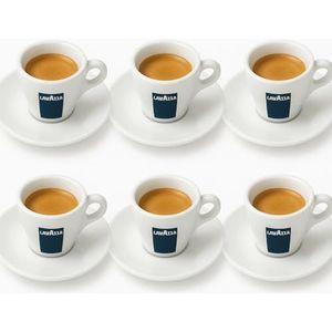 Holland Plastics Original Brand 6 x Lavazza Espresso kopjes porselein en schotels met capaciteit cc 75, hoogte mm 58