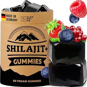 Shilajit Gummies Hoge dosis – 1600 mg per dagelijkse dosis (1 maand voorraad) – met Tibetaanse bessen – 100% natuurlijk en veganistisch – energie, focus & immuunsysteem – 60 gummibeertjes – Made in