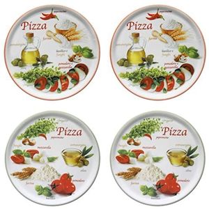 MamboCat Napoli Green & Red Pizzaborden, set van 4 stuks, diameter 32 cm, witte porseleinen borden met kleurrijke motieven om te serveren, voor antipasti en tomaatmozzarella, pizzaplaten,
