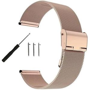 Metalen horloge van roestvrij staal, Horlogebanden 14 16 18 20 22 24 mm Quick Release roestvrijstalen en Milanese horlogeband Metalen vouwhorlogegesp Universele horlogeaccessoires(Rose Golda,24mm)