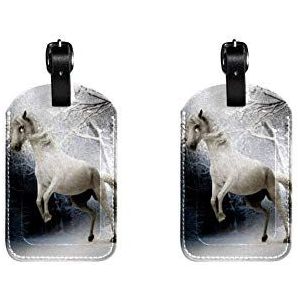 PU lederen bagagelabels met wit paard afdrukken naam ID-labels voor reistas bagage koffer met rug Privacy Cover 2 Pack