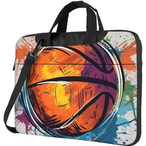 Basketbal Kleurrijke Schets Plezier Laptop Tas voor Vrouw Mannen Computer Tas Draagbare Laptop Schoudertas Laptop Case Cover, Zwart, 15.6 inch