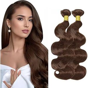 Salharer Body Wave Human Hair Bundles 2 Extension Machine Double Wefts 100% Unprocessed Brazilian Virgin Remy Weave Grade 8A Chocolate Brown Color for Woman 12 14 Inch
