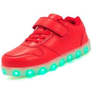 Vorkhuaeri Kinderschoenen met ledlicht, knipperend, oplaadbaar via USB, oplichtend, voor jongens, meisjes en peuters, H rood, 27 EU