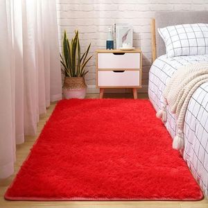 Modern Zacht Shaggy Tapijt Lichte Luxe Minimalistische Stijl Woonkamer Shaggy Antislip Comfortabele Grote Tapijten for Kinderwoonkamer(Red,80 * 160cm)