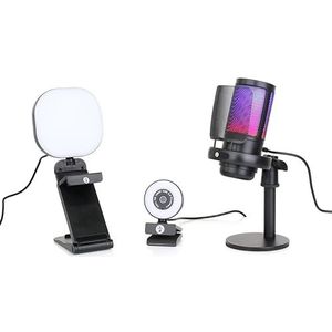 Streaming Camera, Streaming apparatuur kit Inclusief Ausdom Full HD Breedbeeld 1080p Webcam, USB Microfoon en LED Video Light. Werkt met PSN, heeft mogelijk een microfoon- en hoofdtelefoonsplitter voor Xbox nodig.