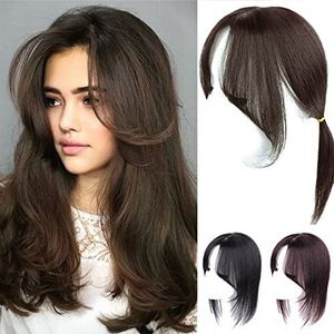 Natuurlijke Golvende Midden Deel Fringe & Voorhoofd Haarstukje Samen Menselijk Haar Topper Vervanging Toupetje (35cm Donkerbruin)