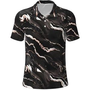 JJPUNGK Zwart Rose Goud Marmer Print Zomer Polo Shirts Korte Mouw Speciale gelegenheden Casual Uitjes, Zwart, S
