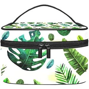 Make-up Organizer Bag, Reizen Make-up Tas Organizer Case Draagbare Cosmetische Tas voor Vrouwen en Meisjes Toiletries Tropisch Groen Blad, Meerkleurig, 22.5x15x13.8cm/8.9x5.9x5.4in