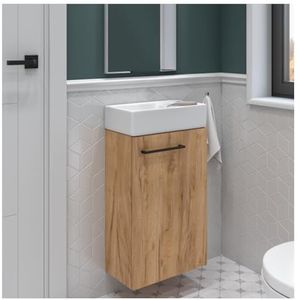 .Deftrans Domodomo Badkamerkast met wastafel, 40 x 68 x 21,3 cm, keramische wastafelset, wandkast voor kleine badkamer (hout zonder wastafelarmatuur)