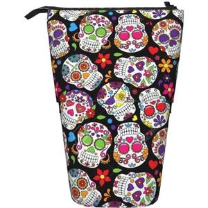Evengigy Schedels Print Leuke Etui met Ritssluiting Verstelbare Stand Potlood Houder Grappige Make-Up Tas, Zwart, Eén maat, Tas Organizer