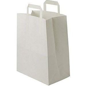 BIOZOYG Papieren zak met handvat, milieuvriendelijke kraftpapieren zak, biologisch afbreekbare geschenkzak, composteerbare zakken, 250 x witte papieren zakken met handvat, 18 x 8 x 22 cm