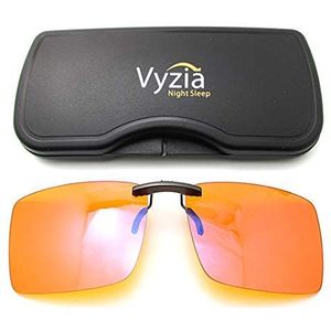 Vyzia Clip On blauw licht blokkerende bril voor slaap | Past over brillen op sterkte, oranje lenzen helpen de belasting van de computerogen te verminderen en slaap te veroorzaken
