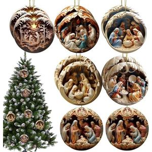 Fellflying 12-delige kerststalornamenten, kerststalset, boomversiering, religieuze kerstdecoratie van hout, kerstornamenten voor de geboorte van Jezus voor de kerstboomdecoratie thuis