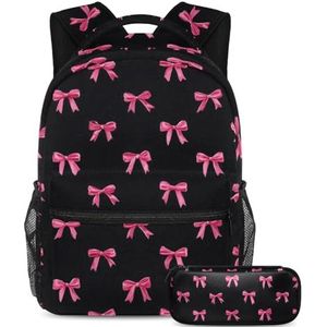 KengjuTesu 2-delige rugzakset jongens en meisjes, strikken met grote capaciteit, roze bloemen schooltas met etui, perfecte dagrugzak voor studenten, tieners, reizen en wandelen, Multi kleuren 4, Eén