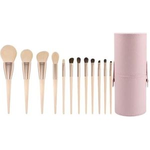 MQPALZKD 12-delige make-upborstelset zacht dierenhaar maïszijde gezichtsoogschaduw poeder poeder blusher concealerborstel