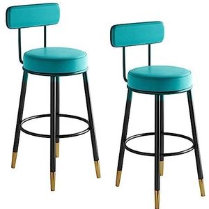 Barkrukken Barstoel Leren Barkruk Set Van 2 Hoge Krukken Ronde Kruk Met Voetensteun Metalen Poten Toonbank Ontbijtstoelen Keuken Bistrokruk(Blue)