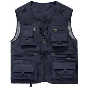 Pegsmio Outdoor Vest Voor Mannen Katoen Slim-Fit Grote Pocket Jas Ademend Streetwear Vest, Donkerblauw, L
