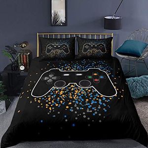 Sticker Superb. 3D Moderne Gamer Beddengoed Set Zachte Microfiber Quilt Dekbed Cover Set 2/3 Stks Gamepad Video Game Console Controller Dekbedovertrek Kussensloop Voor Kid Jongen Tiener Volwassen (Zwart 1,135 x 200 cm)