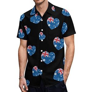 Australië Retro Hart Vlag Heren Hawaiiaanse Shirts Korte Mouw Casual Shirt Button Down Vakantie Strand Shirts XS