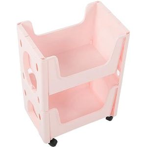 Verdikte Opbergwagen met Grote Capaciteit en Afsluitbare Zwenkwielen voor Boeken, Speelgoed, Kruidenflessen (Roze)