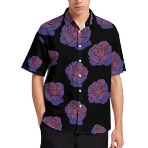 Bi Pride Rose Zomer Heren Shirts Casual Korte Mouw Button Down Blouse Strand Top met Pocket 4XL