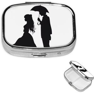 Anime Liefhebbers Silhouet Vierkante Metalen Pillendoos 2 Compartiment Leuke Reizen Pil Organizer Case Draagbare Geneeskunde Vitamine Organizer Pil Case voor Vrouwen Mannen Reizen Uniek Gift