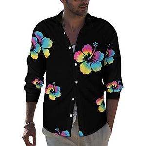 Tie Dye Hibiscus heren revers shirt met lange mouwen button down print blouse zomer zak T-shirts tops 4XL