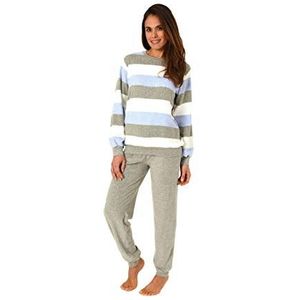 Creative by Normann Dames badstof pyjama lang met manchetten in een leuke strepenlook - 62054, blauwmelange, 44