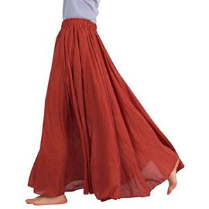 FEOYA Dames Katoen Linnen Dubbellaags Elastische Taille Lange Rok Strand Feestelijke Vrijetijds Maxirok