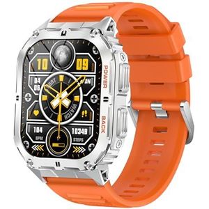 SMARTY2.0 - Smartwatch SW074B - spraakassistent, bluetooth-oproepen, stappenteller, 18 sportmodi, 1,96-inch display - siliconen band - afmetingen 57 x 43,5 x 13,8 mm, kleur: oranje en wit