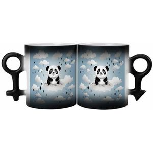 ZLFDSKGY 11 oz Zwarte Keramische Magic Koffie Mok Panda Cloud Gedrukt Koppels Symbool Verkleuring Cup Grappige Koffie Cup Kleur Veranderende Koffie Mokken voor Vrienden Familie