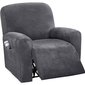 Elastische Fluweel Hoes Relaxfauteuil 1 Plaats, 4-Stuks Met Zakken Hoes Voor Relaxfauteuil Antislip Hoes Fauteuil Voor Kinderen Huisdieren-grijs A-1 Plaats