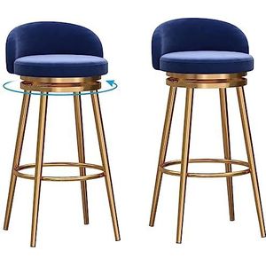 Barkrukken Draaibare Barkrukken Set Van 2 Verstelbare Aanrechthoogte Kruk Stoelen Gestoffeerde Barkrukken Met Goud Metalen Frame Barstoel Bistrokruk (Color : Blue, Size : 65cm Sitting Height)