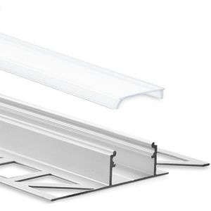 Aluminium tegelprofiel voor ledstrips, 2 m, incl. afdekking, tegels, aluminium voor ledstrips tot 12 mm breedte - 2000mm lengte (T-profiel - gesatineerde/melkwitte afdekking)
