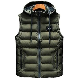 Mens Gilets Casual Outdoor Vest Bodywarmers Capuchon Mouwloos Vesten Winter Mouwloze Jassen jas omlaag (Groen,XL)