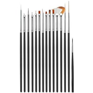 Een nagelschildering, 15-delige set nagelkunstkwasten, nagelkunstontwerppen, schildergereedschap met nagelkwast, gelkwast en nagelstippelkwast(15pcs Black)