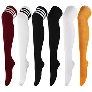 DRESHOW 6 Paar Lang Sokken Dij Hoge Sokken Overknee Sokken Casual Hoge Kousen Voor Meisjes en Vrouwen