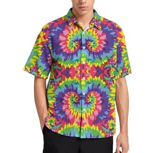 Tie Dye Kleurrijke Abstract Zomer Heren Shirts Casual Korte Mouw Button Down Blouse Strand Top met Zak 3XL
