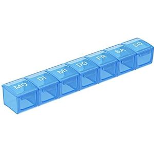 WELLGRO Tablettenbox voor 7 dagen - pillendoos 1 vak per dag - klapdeksel met druksluiting - materiaal BPA-vrij kunststof, kleur: blauw