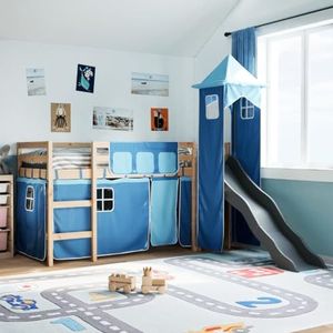 XGWKCNV Furniture select-Kinderhoogbed met toren blauw 80x200 cm massief hout grenen