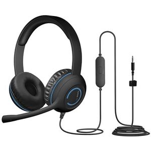 Cyber Acoustics stereo headset, 3,5 mm aansluiting, inline volumeregeling, ruisonderdrukkende microfoon en instelbare microfoonarm, PC of Mac, klaslokaal, thuis of kantoor (AC-5002)