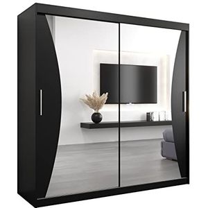 MEBLE KRYSPOL Monaco 200 slaapkamerkast met twee schuifdeuren, spiegel, kledingroede en planken - 200x200x62cm - mat zwart